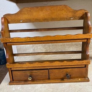 Vintage Wooden Spice Rack Shelf with Drawers - Warm Brown
